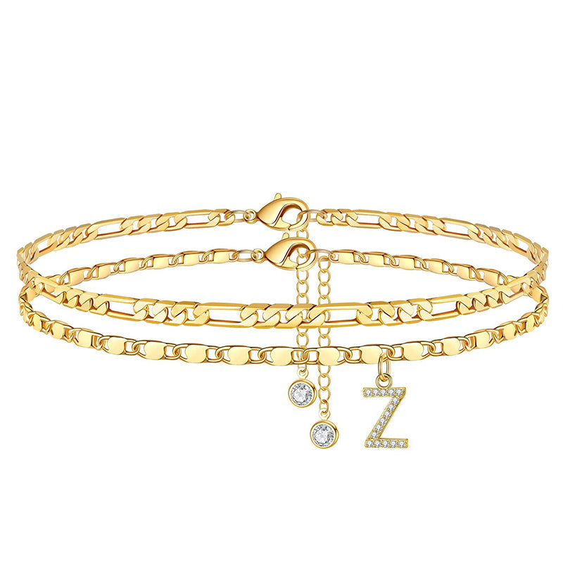 Luxe Layered Anklet | Gold Chain with Rhinestones, Adjustable Fit 25