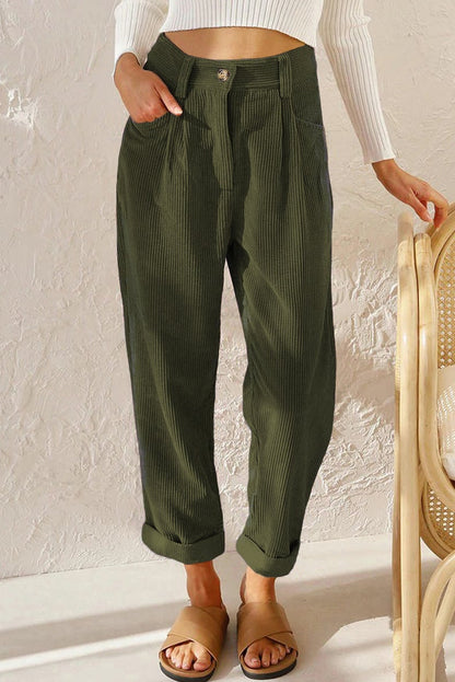 Mira Casual Pants | Mid Rise Corduroy with Side Pockets 9