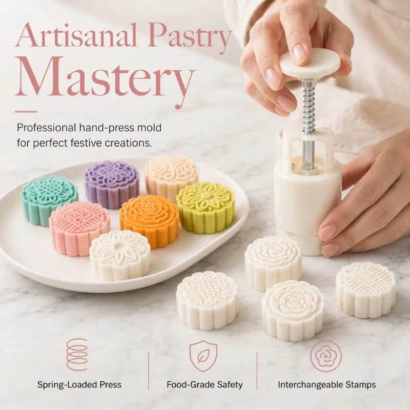 Mistral Mooncake Mold Set | Hand Press, Food-Grade PET, 27 Intricate Stamps 1