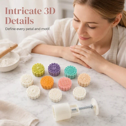 Mistral Mooncake Mold Set | Hand Press, Food-Grade PET, 27 Intricate Stamps 3