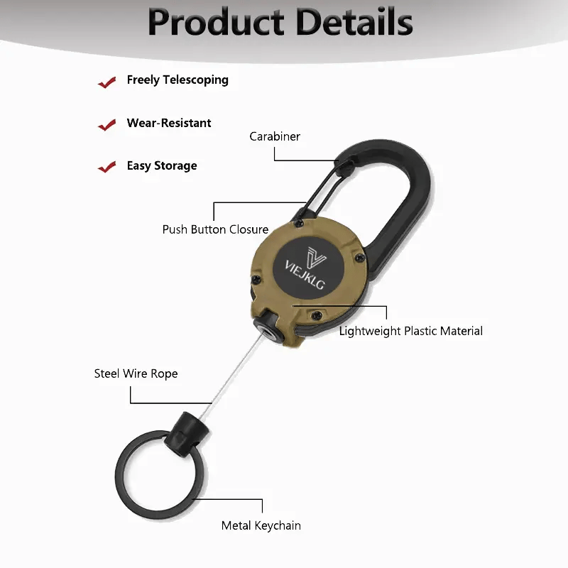 Raptor Keychain | Multifunctional Retractable Carabiner, Heavy-Duty Stainless Steel 6