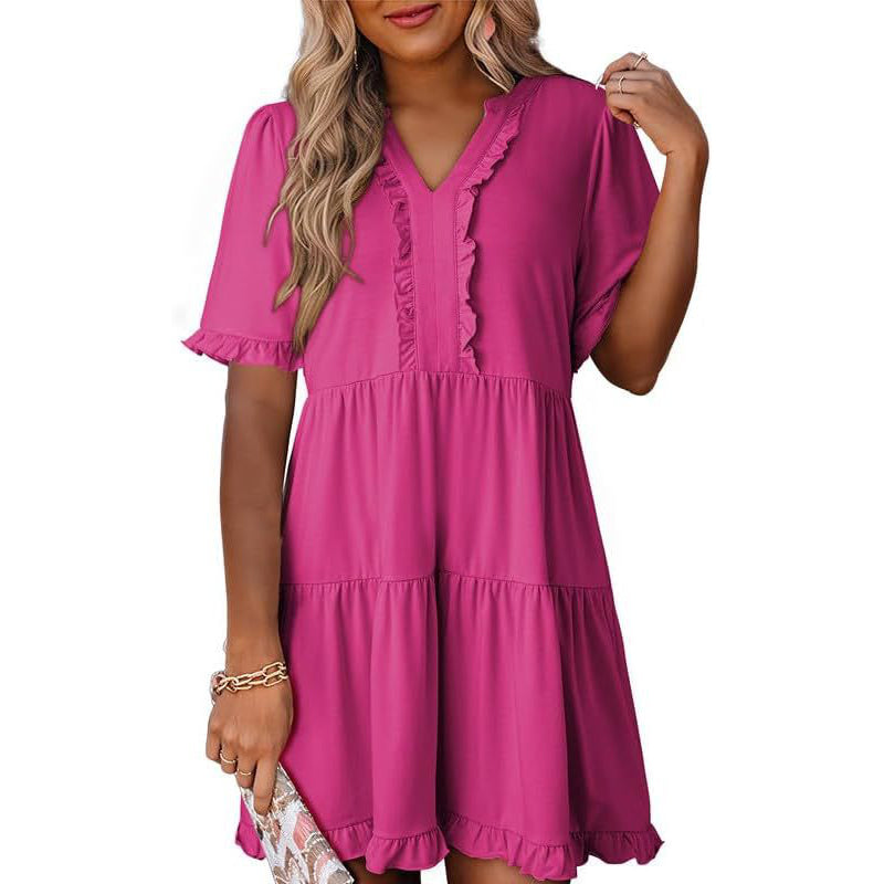 Ravina Women's Dress | V-Neck Ruffle A-Line Summer Dress in Black 1
