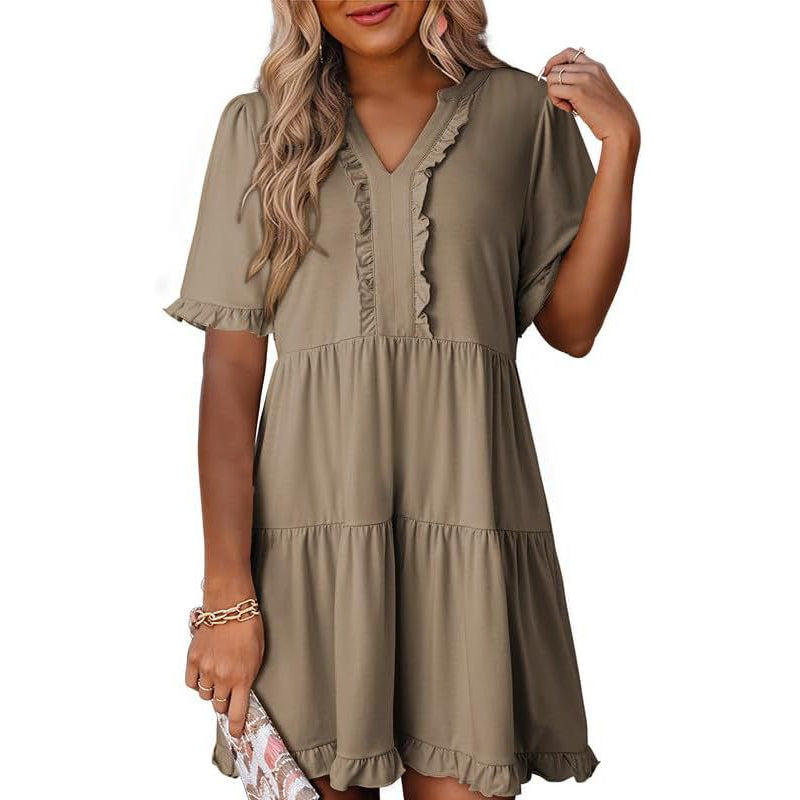 Ravina Women's Dress | V-Neck Ruffle A-Line Summer Dress in Black 5