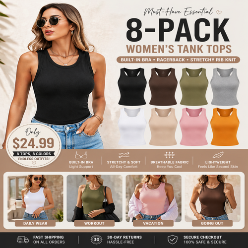 Rina Ribbed Tank Top | Built-In Bra, Soft & Breathable Fabric 0