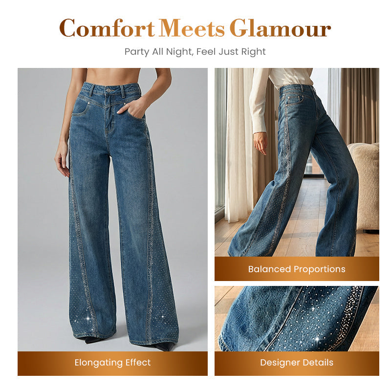 Rina Wide-Leg Jeans | Rhinestone Embellished, High-Waist 2