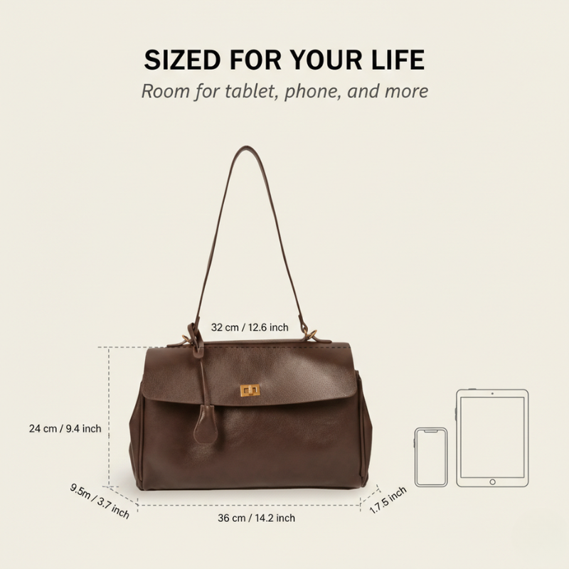 Sable Vintage Shoulder Bag | Premium Vegan Leather, Gold Turn-Lock Closure 3