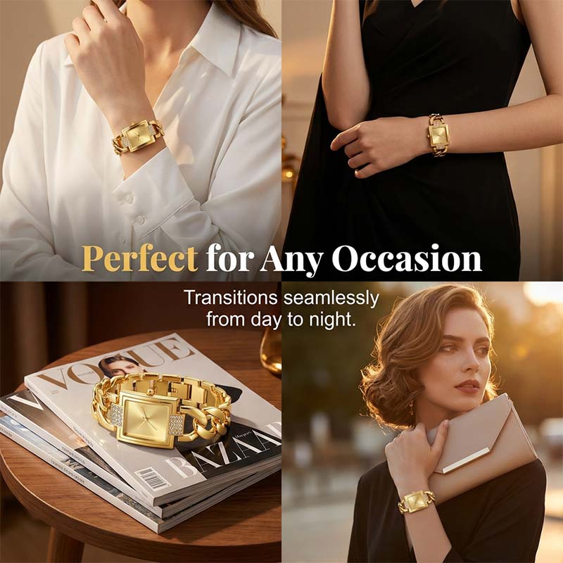 Sera Square Dial Women's Watch | Rhinestone Accents, Chain-Link Bracelet 7
