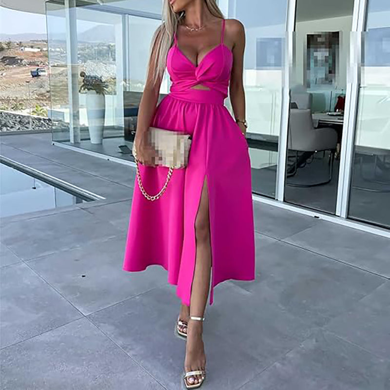 Sienna Spaghetti Strap Dress | Elegant Black Cocktail Dress with High Slit 11