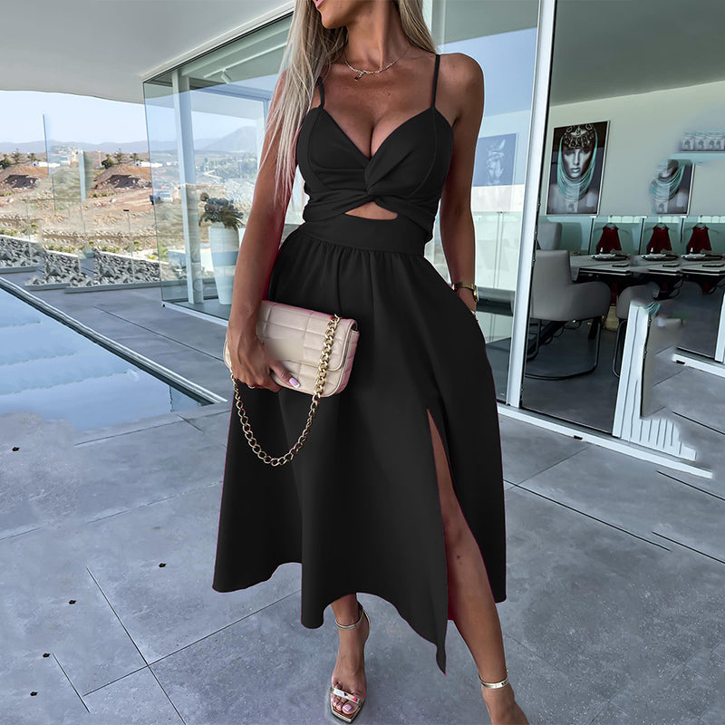 Sienna Spaghetti Strap Dress | Elegant Black Cocktail Dress with High Slit 12