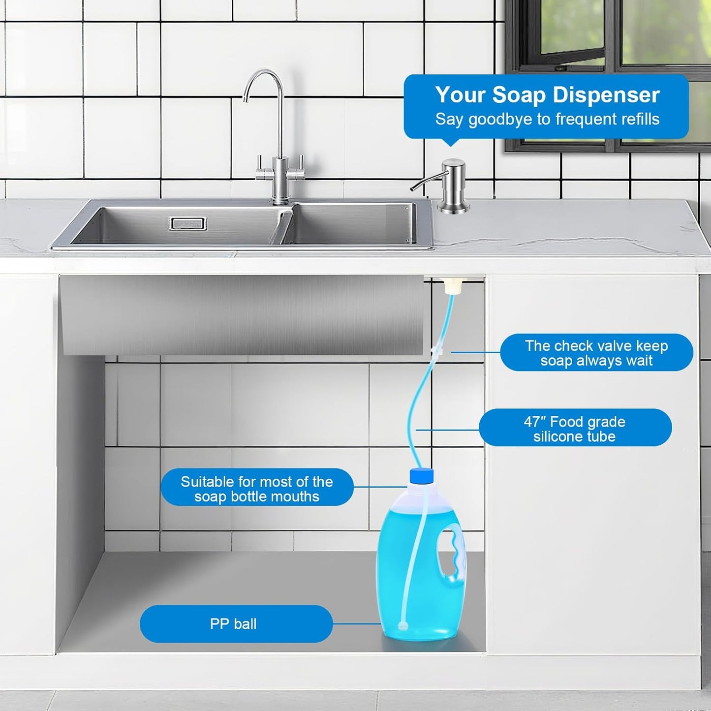Sierra Kitchen Soap Dispenser | 39-Inch Hidden Tube, Durable Design 3
