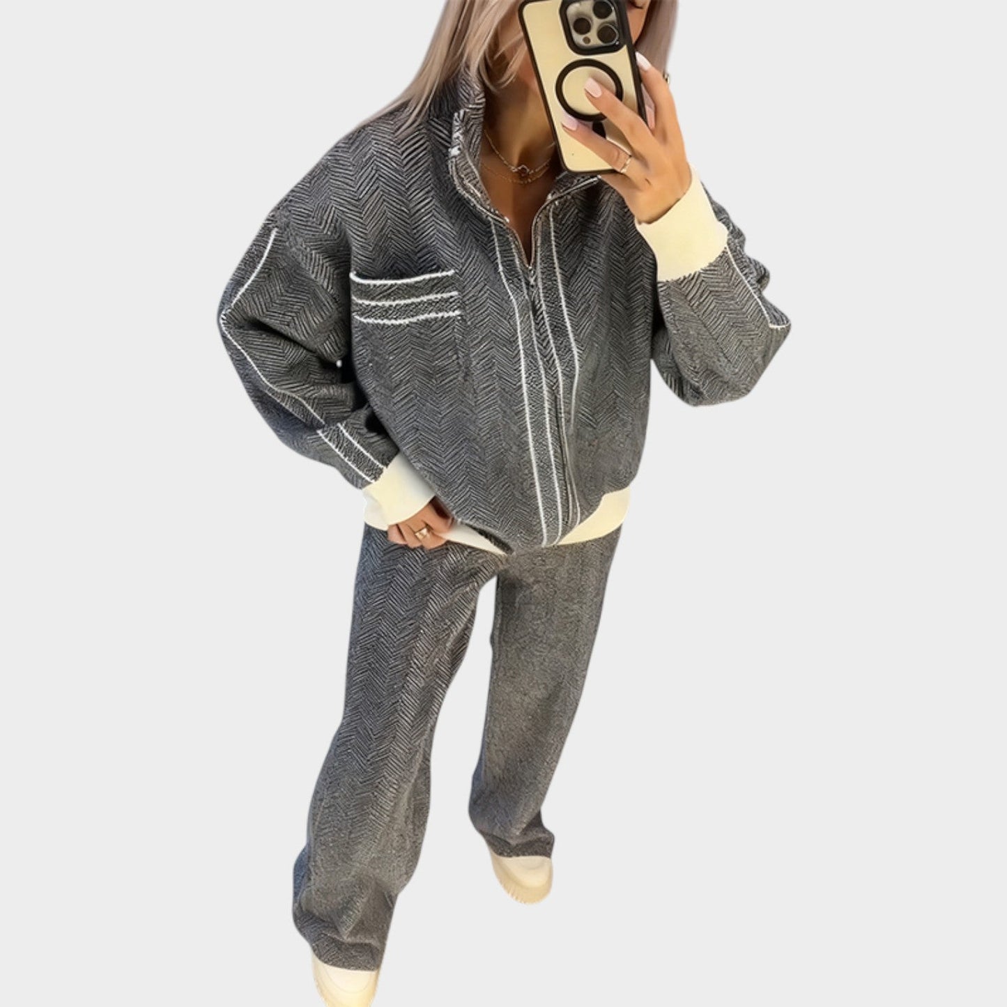 Tara Textured Set | Zip-Up Top and Relaxed Trousers 0
