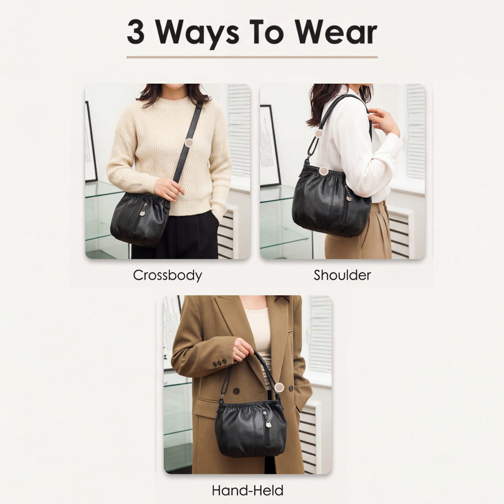 Vela Crossbody Bag | Soft PU Leather, Adjustable Strap, Three Zippered Compartments 6