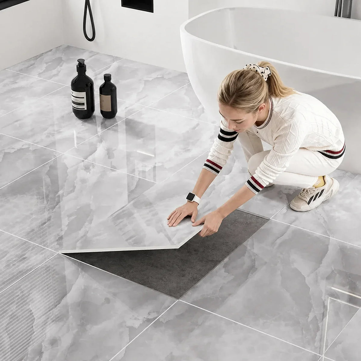 Vinyluxe Peel & Stick Tiles | Waterproof Vinyl, Slip-Resistant, Set of 5 1