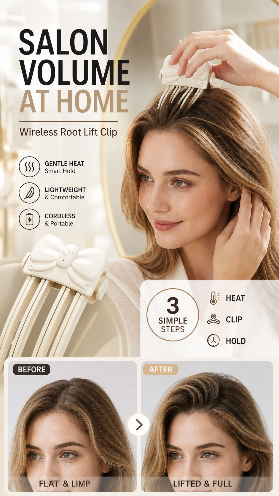 Viora Lift Clip | Wireless Heated Volume Enhancer for Fine Hair 3