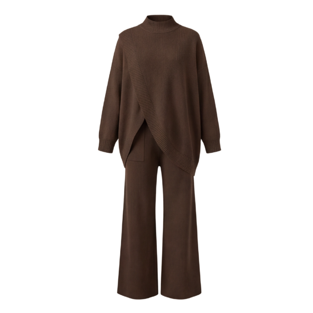 Viva Asymmetric Knit Set | Soft Polyester, Wide Leg Pants 10
