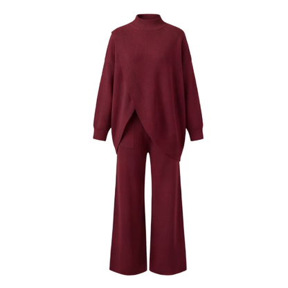 Viva Asymmetric Knit Set | Soft Polyester, Wide Leg Pants 11