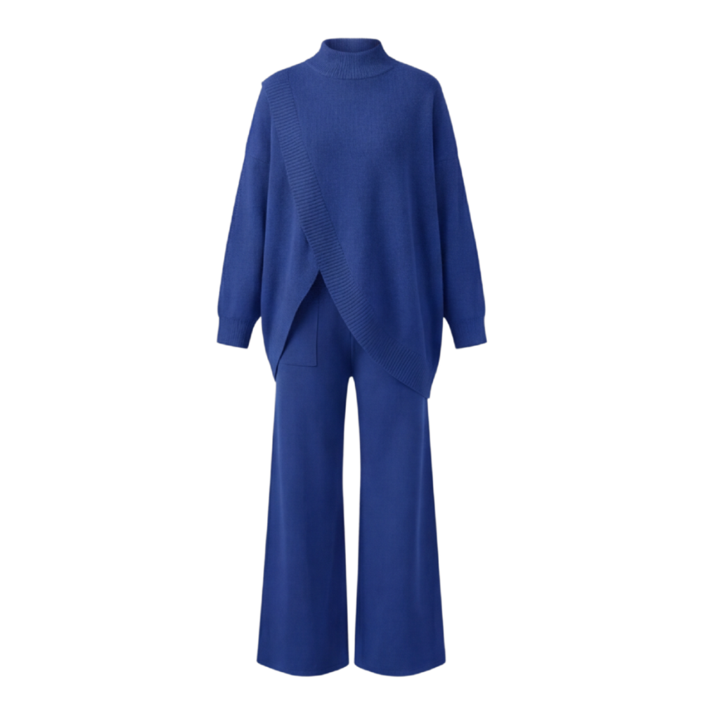 Viva Asymmetric Knit Set | Soft Polyester, Wide Leg Pants 12