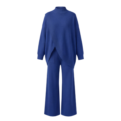 Viva Asymmetric Knit Set | Soft Polyester, Wide Leg Pants 12