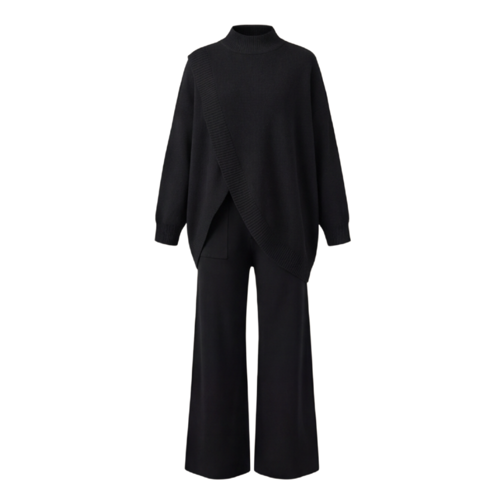 Viva Asymmetric Knit Set | Soft Polyester, Wide Leg Pants 9