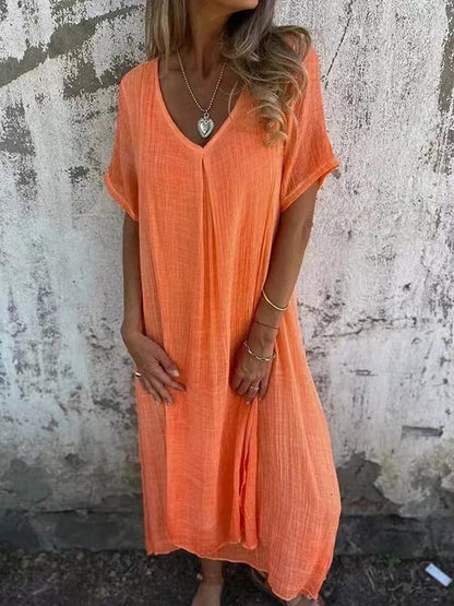 Wella Midi Dress | Cotton and Linen Blend, Flattering V-Neck Summer Dress 2