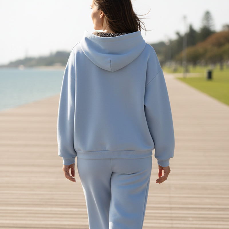 Wendy Casual Hoodie Set | Leopard-Print Lining, Oversized Fit 7