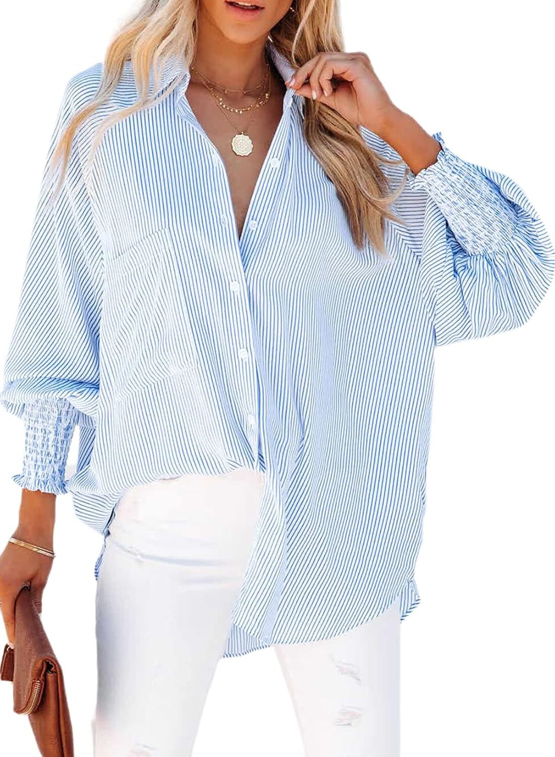 Willa Striped Shirt | Casual Long Sleeve, Lightweight Cotton Blend 6