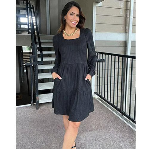 Wina Women's Dress | Square Neck, Lantern Sleeve, Above Knee Length 2
