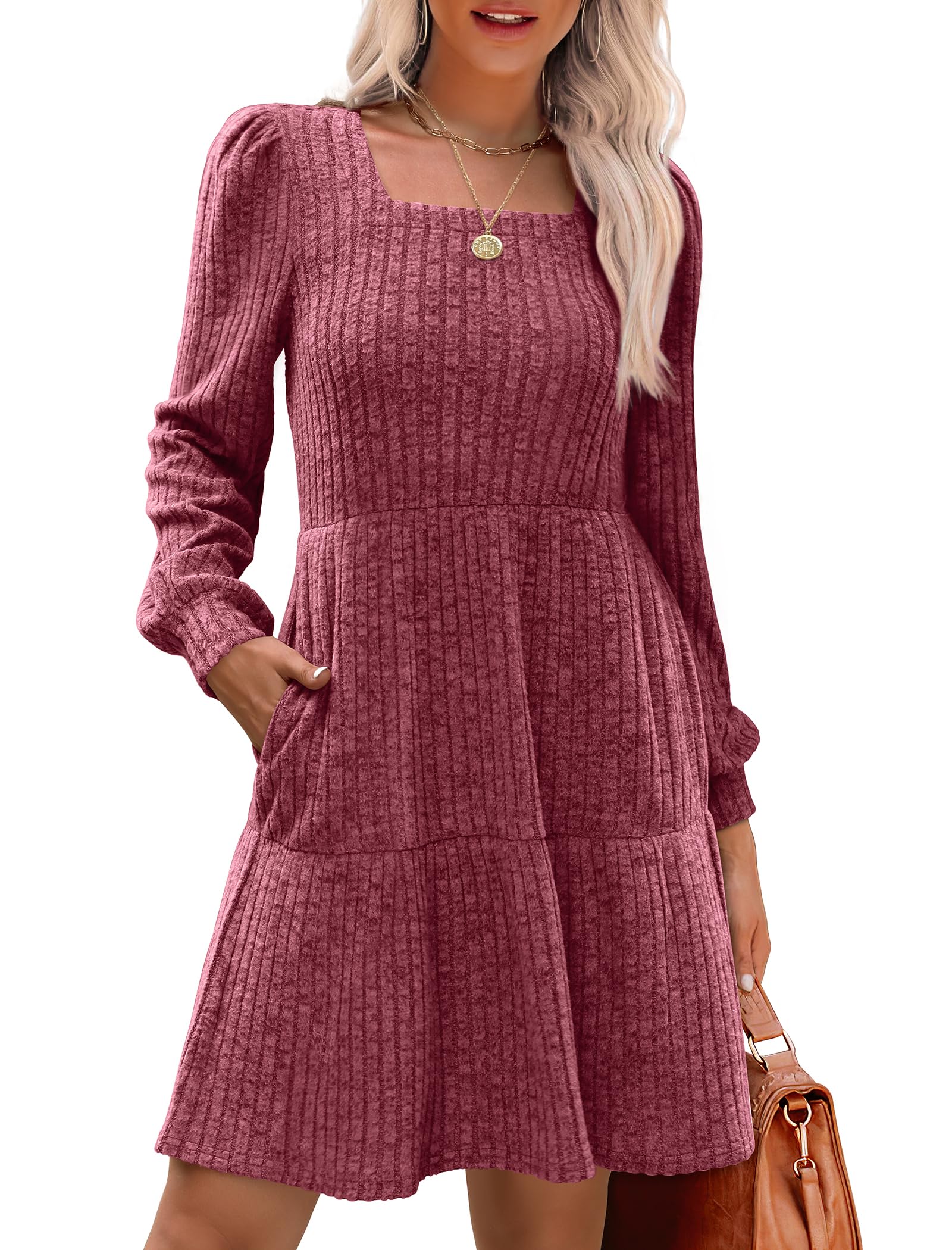 Wina Women's Dress | Square Neck, Lantern Sleeve, Above Knee Length 7