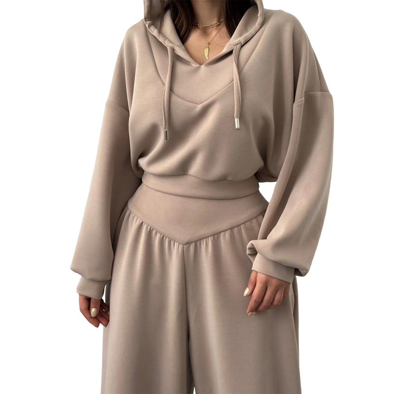 Wina Women's Set | Cozy Loungewear, Two Piece Wide-Leg Pants and Crop Hoodie 11