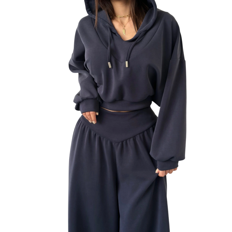 Wina Women's Set | Cozy Loungewear, Two Piece Wide-Leg Pants and Crop Hoodie 12