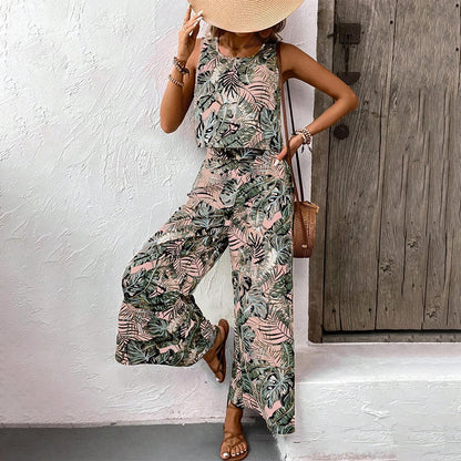 Wina Women's Two Piece Set | Breathable Sleeveless Top & Wide-Leg Pants 11