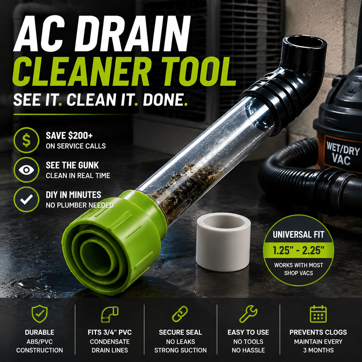 AeroClean AC Drain Line Cleaning Tool | Universal Fit, Transparent Design - Hartwella