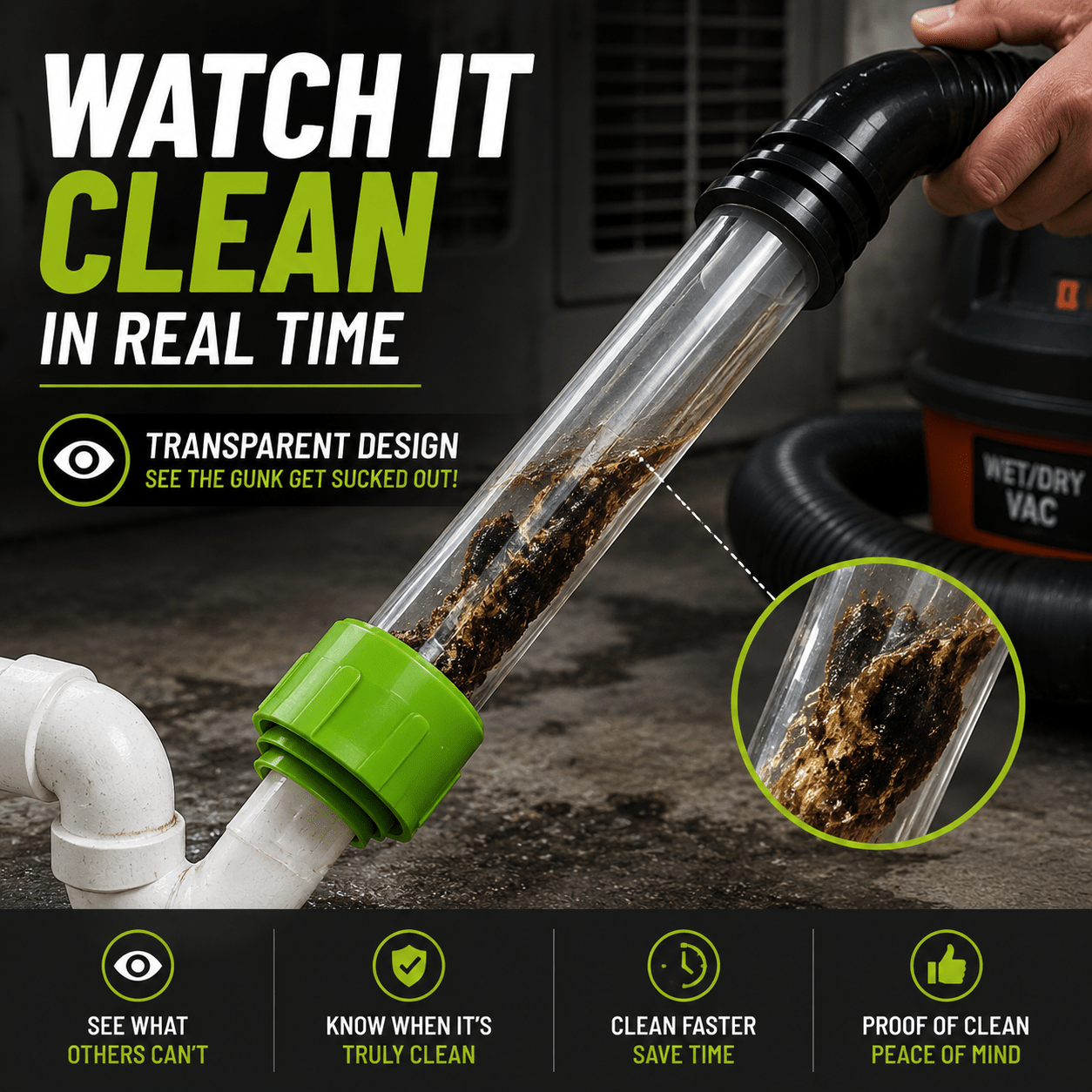 AeroClean AC Drain Line Cleaning Tool | Universal Fit, Transparent Design - Hartwella