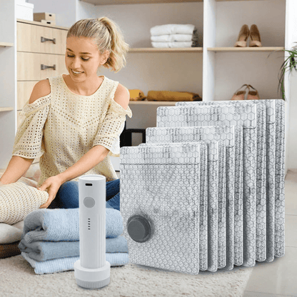 AeroShift Pro Vacuum Storage Bags | Durable, Cordless Electric Pump, Space Saver - Hartwella
