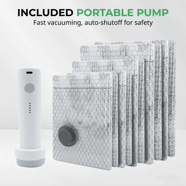 AeroShift Pro Vacuum Storage Bags | Durable, Cordless Electric Pump, Space Saver - Hartwella
