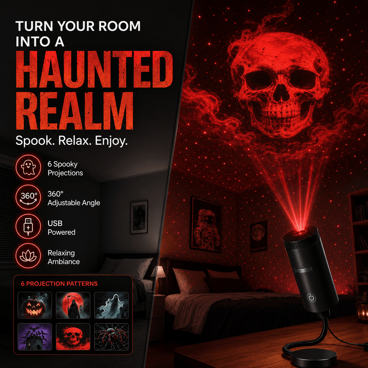 AstraGlow Galaxy Lamp | 360° Rotating Night Light Projector - Hartwella