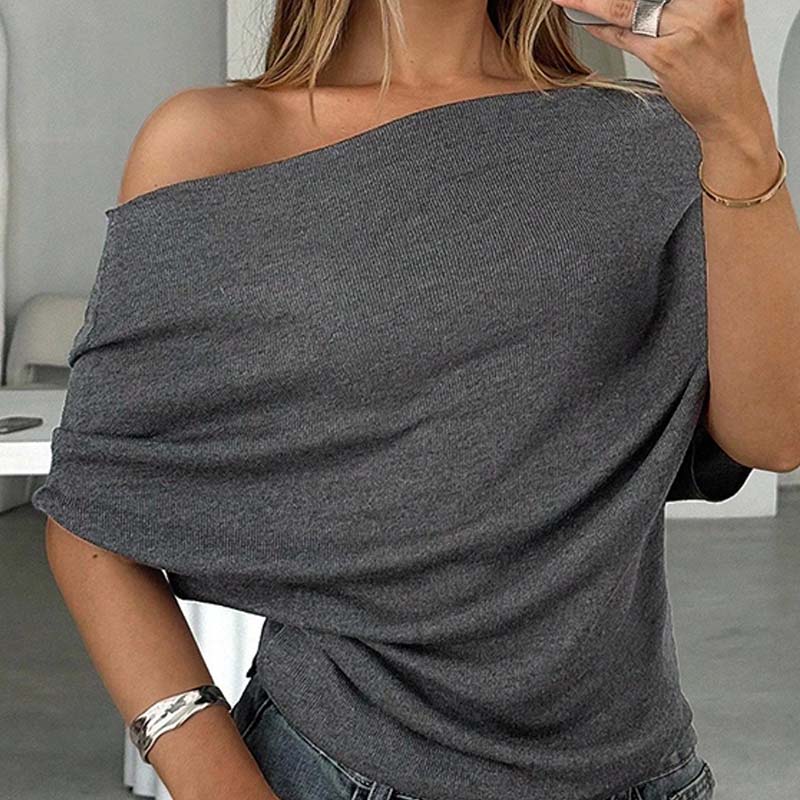 Aura Batwing Top | Asymmetrical Off - Shoulder, Premium Ribbed Knit - Hartwella