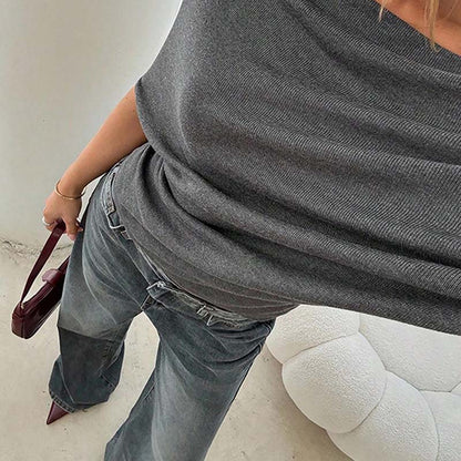 Aura Batwing Top | Asymmetrical Off - Shoulder, Premium Ribbed Knit - Hartwella