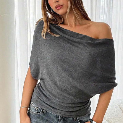 Aura Batwing Top | Asymmetrical Off - Shoulder, Premium Ribbed Knit - Hartwella
