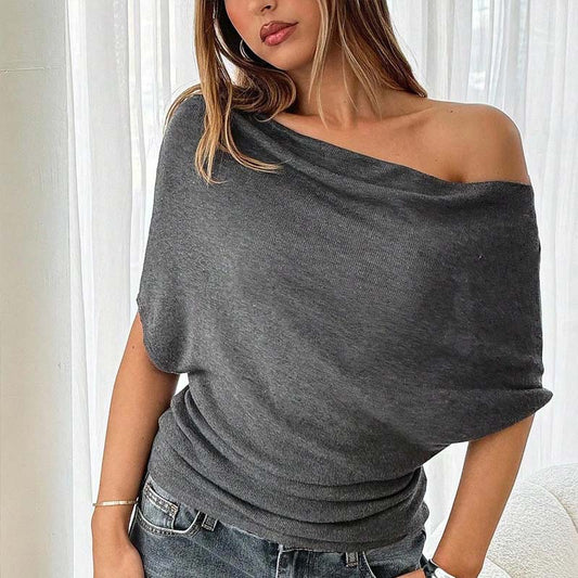 Aura Batwing Top | Asymmetrical Off - Shoulder, Premium Ribbed Knit - Hartwella