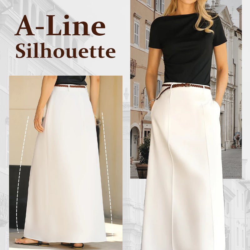 Ava Maxi Skirt | Black, A - Line, High Waist, Floor - Length - Hartwella