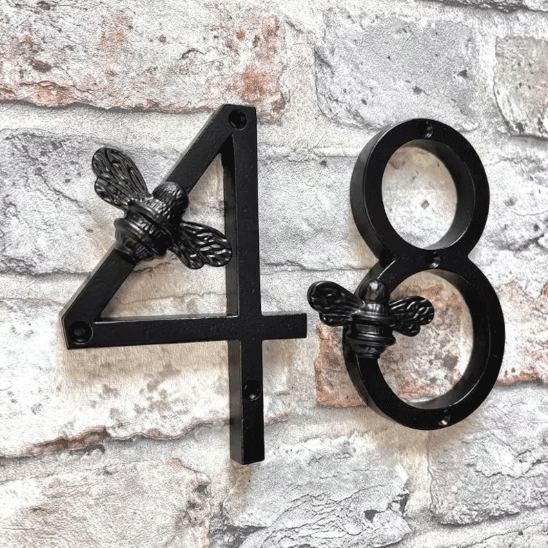 Bee House Number Sign | Elegant Weather - Resistant Design for Home Address - Hartwella
