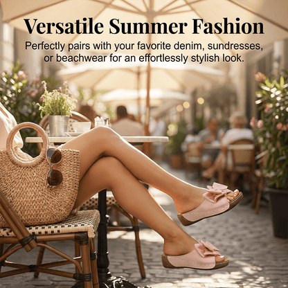 Bella Black Wedge Sandals | Bowknot Design, Non - Slip Sole - Hartwella
