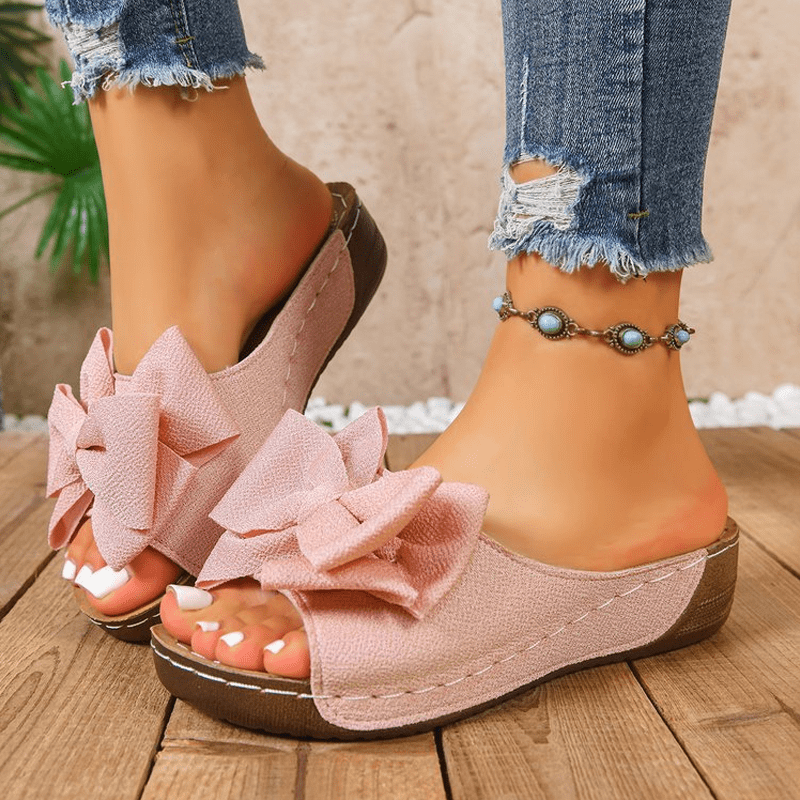 Bella Black Wedge Sandals | Bowknot Design, Non - Slip Sole - Hartwella