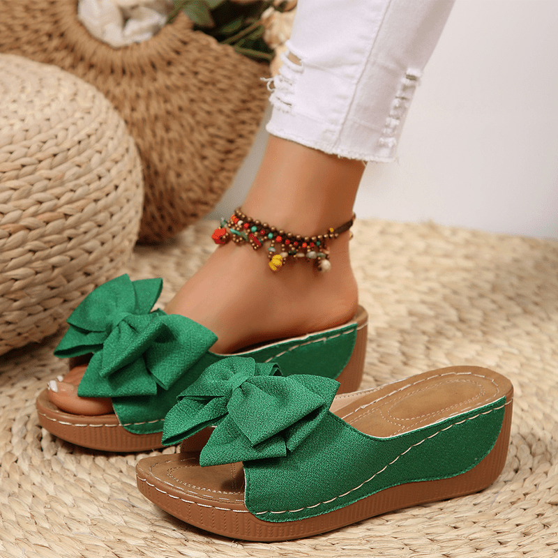 Bella Black Wedge Sandals | Bowknot Design, Non - Slip Sole - Hartwella