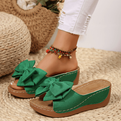 Bella Black Wedge Sandals | Bowknot Design, Non - Slip Sole - Hartwella