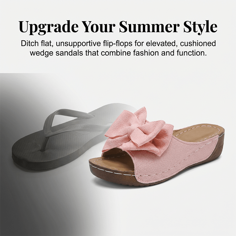 Bella Black Wedge Sandals | Bowknot Design, Non - Slip Sole - Hartwella