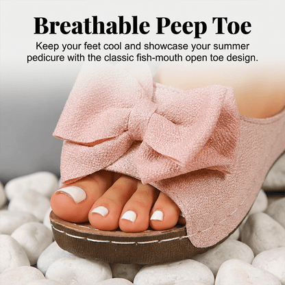 Bella Black Wedge Sandals | Bowknot Design, Non - Slip Sole - Hartwella