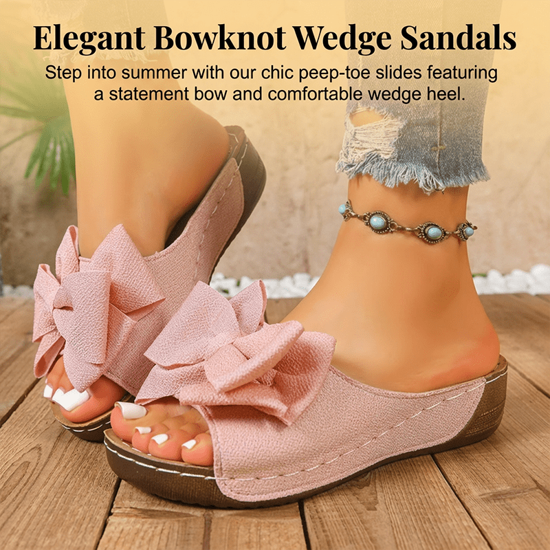 Bella Black Wedge Sandals | Bowknot Design, Non - Slip Sole - Hartwella