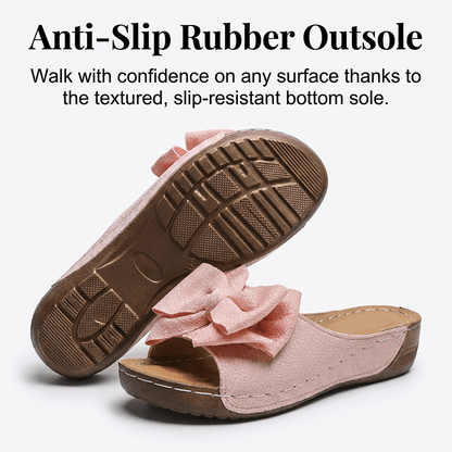 Bella Black Wedge Sandals | Bowknot Design, Non - Slip Sole - Hartwella
